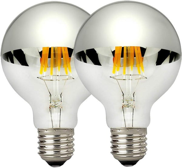 LUXON Half Chrome Light Bulbs,Dimmable,LED Edison Bulbs,Silver Dipped Anti Glare Bulb,Mirror 6W