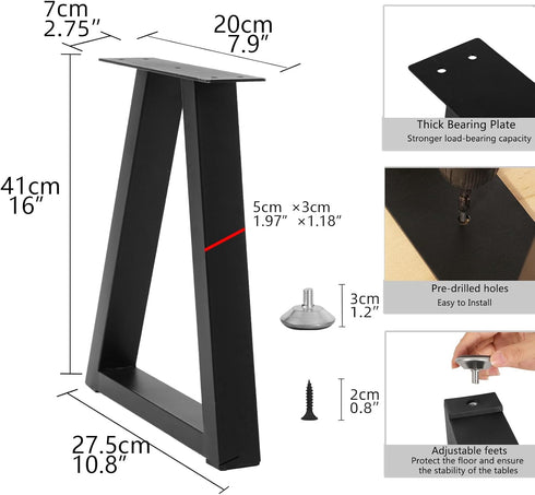 Y-CFHFC 16 Inch Set 2 (H16 W10.8, Trapezoid Bench Legs Metal Coffee Table Legs, End & Side Table Feets, DIY Furniture