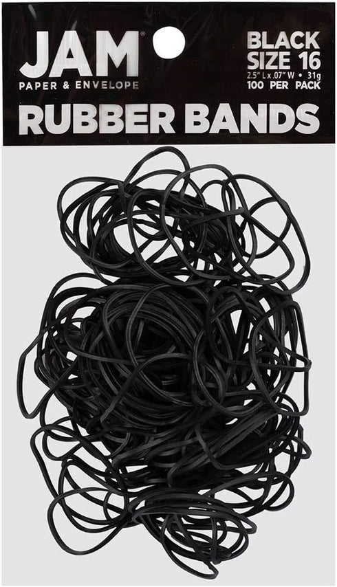 JAM PAPER Durable Rubber Bands, Size 16, Black Multi-Purpose Rubberbands, 100/Pack