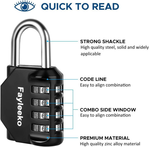 Combination Lock, 4 Digit Padlock for School Gym Locker, Toolbox, and Storage Cases (1 Pack, Black)