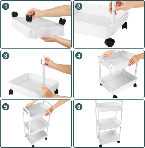 EZ COZY 3 Tier Rolling Cart, Plastic Diaper Organizer with Wheels for Baby Nursery, Kitchen, Bathroom, Living Room,