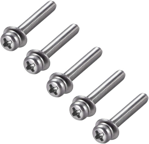 uxcell M4 x 30mm Stainless Steel Phillips Pan Head Machine Screws with Spring and Plain Washers, 5pcs
