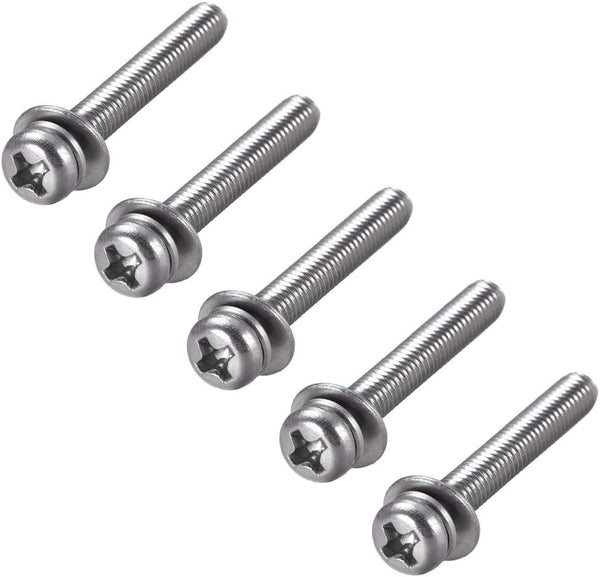 uxcell M4 x 30mm Stainless Steel Phillips Pan Head Machine Screws with Spring and Plain Washers, 5pcs