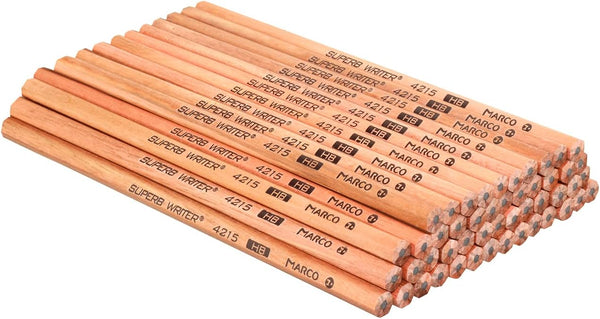 Marco Natural Wood Grain Graphite Drawing HB Pencil, Wood-Cased Sketching Pencils, Pack of 50