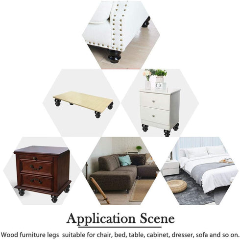 4 Inch Set 4 Wooden Furniture Legs Bun Feet for Sofa, Chair, Loveseat, Ottoman, Dresser Replacement Foot