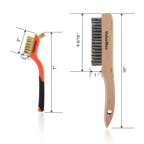 ValueMax Wire Brush Set, 8Pcs Stainless Steel/Brass/Nylon Bristles, Heavy Duty Scratch Brush with Beechwood Handle