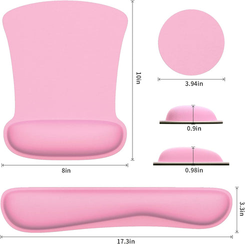 PULAIXIN Ergonomic Mouse Pad Wrist Support & Keyboard Set, Cute Memory Foam Non-Slip Rubber Base, Pink