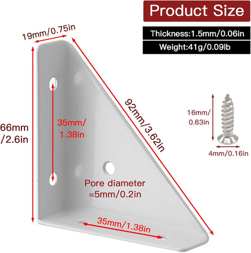 Joyangy 4pcs 66mm 66mm White Bed Corner Braces Right Angle Bracket, x Metal Corner Brace Brackets, Corner Shelf Support