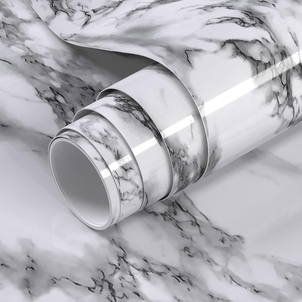 Black and White Marble Contact Paper, 15.7 x 78.7 Inches Peel and Stick Wallpaper for Countertop, Cabinet, Shelf Liner