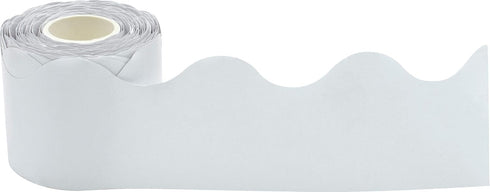 Teacher Created Resources White Scalloped Rolled Border Trim - 50ft for Decorating Bulletin Boards, Walls, Desks, and