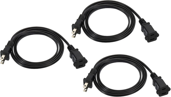 PATIKIL 5Ft Extension Cord, SPT-2 18AWG ETL Listed 3 Pack Black Indoor Outdoor Extension Cord 2 Prong Power Wire