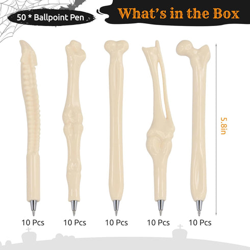 Lnrueg 50 PCS Bone Ballpoint Pens, Skeleton Finger Novelty Nursing Pen, 0.5mm Black Ink for Doctors, Nurses, Halloween