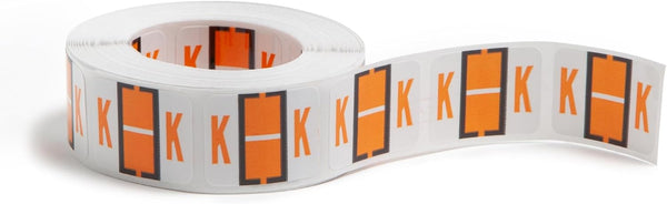 Smead BCCR Bar-Style Color-Coded Alphabetic Label, K, Light Orange, 500 Labels per Roll (67081)
