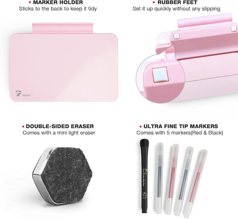 Pink Mini Desktop Whiteboard, 8x6 Inches Pure Glass - Small Slope Slick Desk White Board for Office Home Schooling