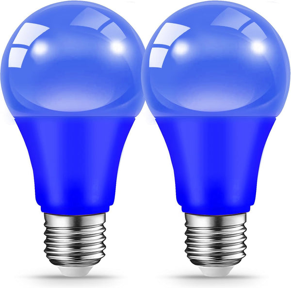 Blue Light Bulbs for Outdoor Porch, 9W (60W Equivalent) E26 Base LED Colored Bulb, 2-Pack