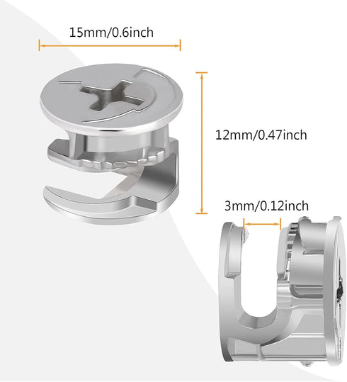 20 Pieces Furniture Cam Lock Fasteners, 15mm x 12mm Connectors for Cabinet Drawer Wardrobe