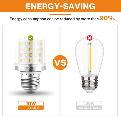 MIAOKE E26/E27 LED Bulb, 10W Dimmable Light Bulbs, 900 Lumen, 90% Energy Saving, 4 Pack for Bathroom, Ceiling Fan,