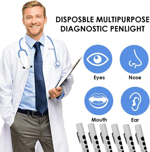 Primacare Pack of 6 Disposable Diagnostic Penlight, Lightweight Medical Pen Light for Nurse, Student, Doctors