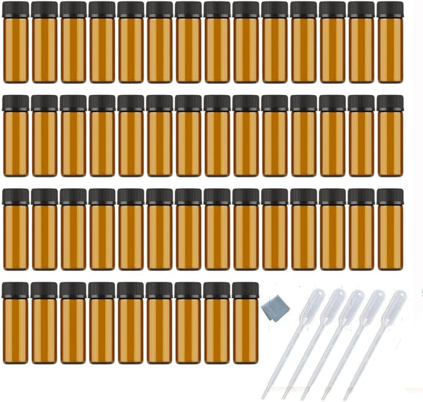 Elfenstall 50PCS 5ML Amber Glass Bottles with Orifice Reducer and Screw Cap for Essential Oil