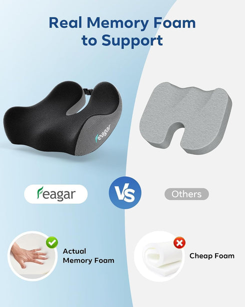 Tailbone Feagar Seat Cushion - Office Chair Cushion for Hip, Sciatica & Pain Relief - Memory Foam Pressure Relief Seat