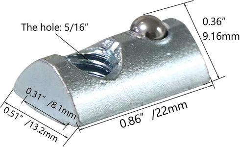 20 Packs 5/16-18 Threaded Steel T-Nut with Ball Spring, T Slot Accessories for Aluminum Extrusion Profile