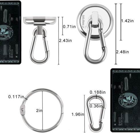 Ant Mag Heavy Duty Magnetic Hooks - 110lbs Neodymium Magnet Carabiner with Swivel Snap Hook for Indoor/Outdoor