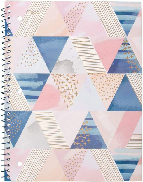 Mead Spiral Notebooks, 1 Subject, College Ruled, 70 Sheets, 10-1/2" x 7-1/2", Shape It Up, Design May Vary, 3 Pack