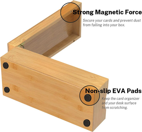 Business Card Holder - Bamboo Organizer with 5 Compartments for 600 Cards, Wood Desk Organizer, 4.5’’W x 10.4’’D