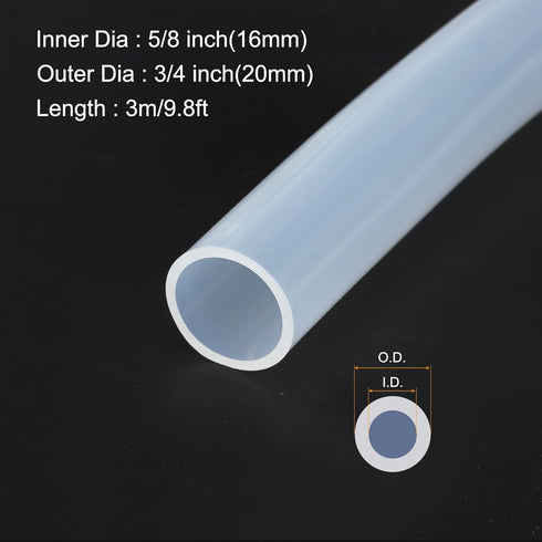 10ft 16mm(5/8") ID x 20mm(3/4") OD Silicone Tubing Clear Industrial Plastic Tubing Pure Silicone Hoses for Pump Siphoning Draining Irrigation Brewing