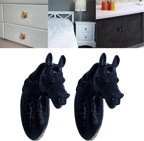 Frolahouse 4 Sets Drawer Knobs, Zinc Alloy Black Handle Horse Head Pull Cupboard Pulls, for Bedside Cabinets Home