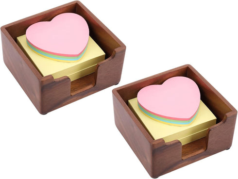 Bamber Cute Sticky Note Holder for Desk, Walnut Wood Notepad Organizer, Pack of 2