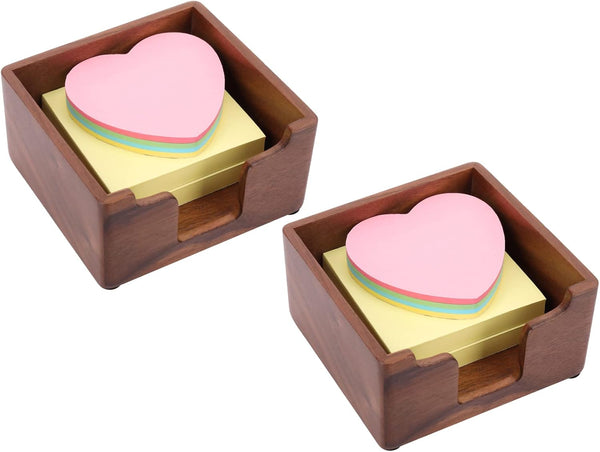Bamber Cute Sticky Note Holder for Desk, Walnut Wood Notepad Organizer, Pack of 2