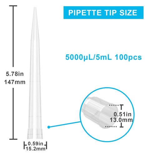 ONiLAB Pipette Tips 5000 UL/ 5mL 100 PCS Laboratory Universal Plastic Liquid Pipettor Tips Polypropylene (PP) Autoclavable, Transparent, 5mL(100PCS)