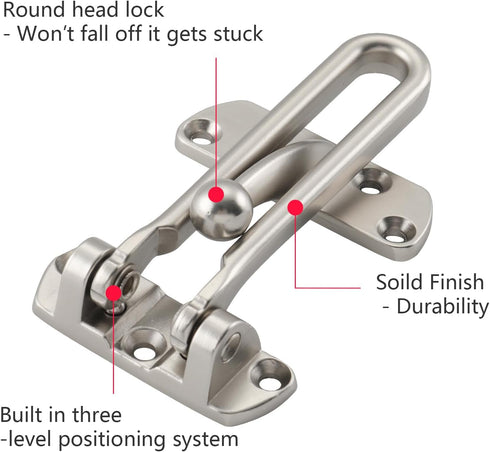 WellMade 4 Pack,Door Swing Bar Door Lock Latch Security Latch for Kids Safety and Home Security, Reinforcement Door
