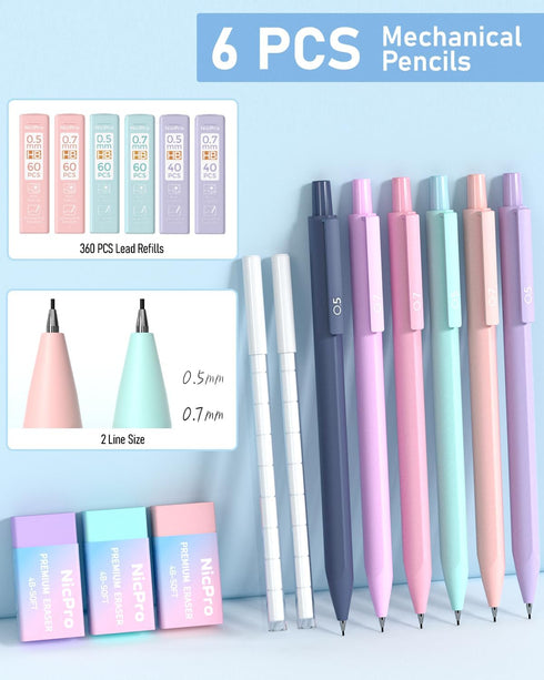 Nicpro 84 PCS Aesthetic Book Annotation Kit, 12 Dual Highlighters, 5 Gel Pens, 6 Mechanical Pencils, 1200PCS Sticky