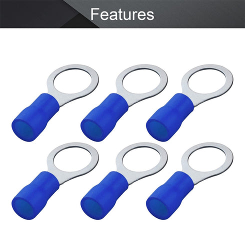 Fielect 100Pcs AWG16-14 Insulated Ring Terminals Connectors M8 Terminals Blue Electrical Wire Crimp Connectors