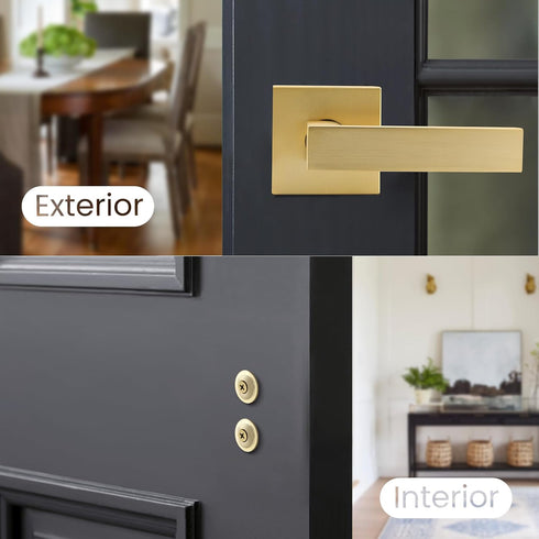 EHOMEWARE Heavy Duty Dummy Door Handle Set, 1 Pack Gold Interior Lever Knob for Right/Left Handing Doors