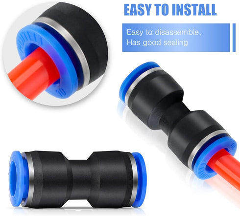 120 Pcs Straight Push Connectors, Quick Connect Air Hose Fittings for 6/8/10/12 mm Pneumatic Tubes