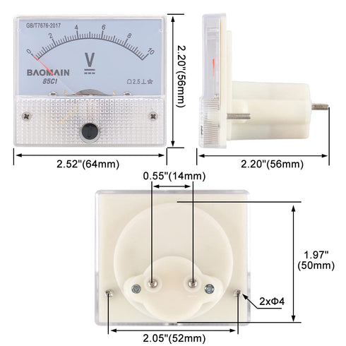 Baomain Analog Voltmeter 85C1 DC 0-10V Rectangle Analog Volt Panel Meter Gauge