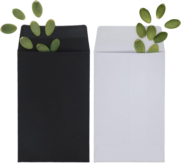Hubuki Tiny Little Seeds Saver Envelopes, 100 Pack Mini Paper Seed Envelopes (2.25"X3.5", 50 Black+50 White)