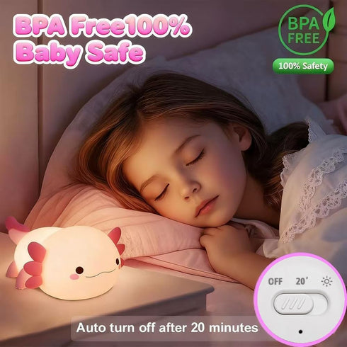Cute Axolotl Night Light for Kids Bedroom, Animal Silicone Nursery Night Lamp Touch Control Nightlights USB
