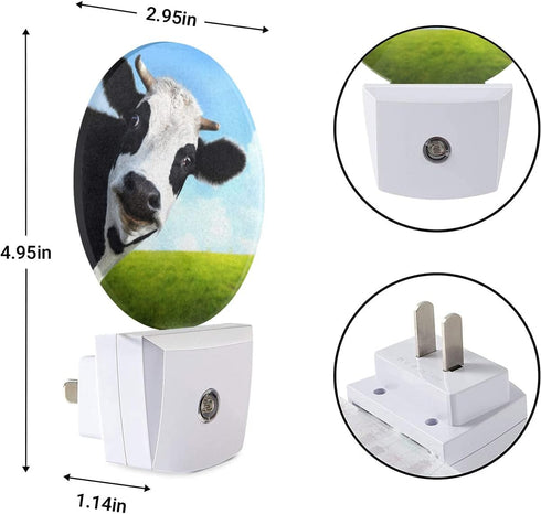 EKOBLA Dairy Cow Plug-in Night Light, Black & White Farm Cow LED Nightlight with Auto On/Off for Bedroom, Bathroom