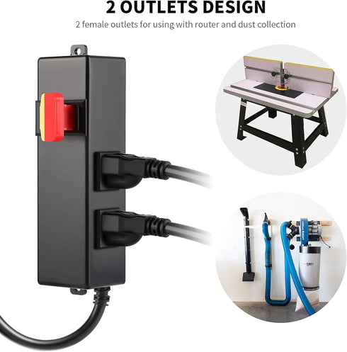 Ortis 125V 2 Multi-Purpose Router Table Switch with Outlets, Perfect for Any Router Table, Easy Installation
