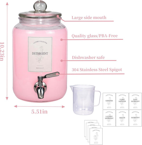 ChildLike Cups,108oz Storage(1) Large Liquid Laundry Detergent Dispenser with Spigots and Measuring Leak-Proof Glass