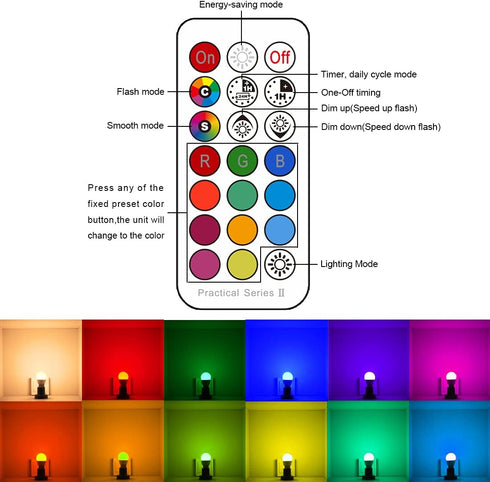 ILC E17 LED Light Bulbs, 5W (40W Equivalent), Color Changing RGB, 2700K Warm White, 12 Colors, 4 Pack