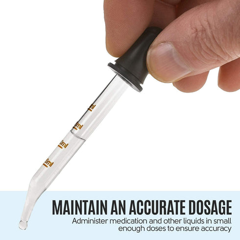 Eye Dropper - Pack of 2, Bent & Straight Tip Calibrated Glass Medicine Droppers for Accurate Dose and Measurement