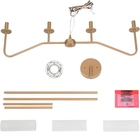 4-Light 32'' Gold Linear Chandelier, Modern Farmhouse Chandeliers Pendant Lights Fixtures with Frosted Glass Shades