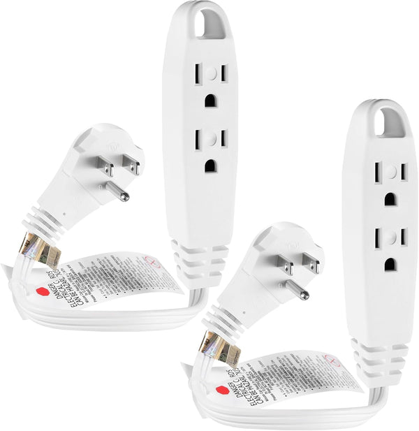 1 Feet 3 Outlet Power Strip, Short Extension Cord Low-Profile Flat Plug Adapter, UL Listed, 2 Pack