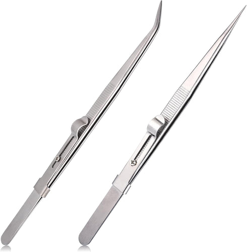 Xyembu 2Pcs Locking Tweezers Precision Jewelry Tweezers Precision Set Anti-Static Stainless Steel Long