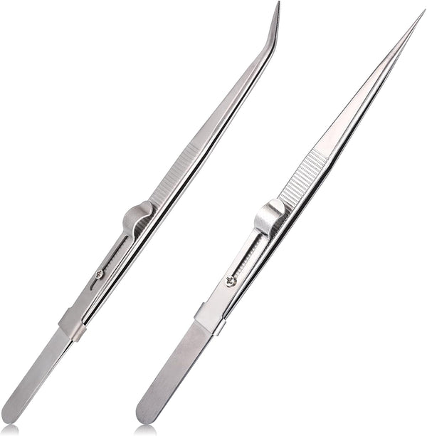 Xyembu 2Pcs Locking Tweezers Precision Jewelry Tweezers Precision Set Anti-Static Stainless Steel Long